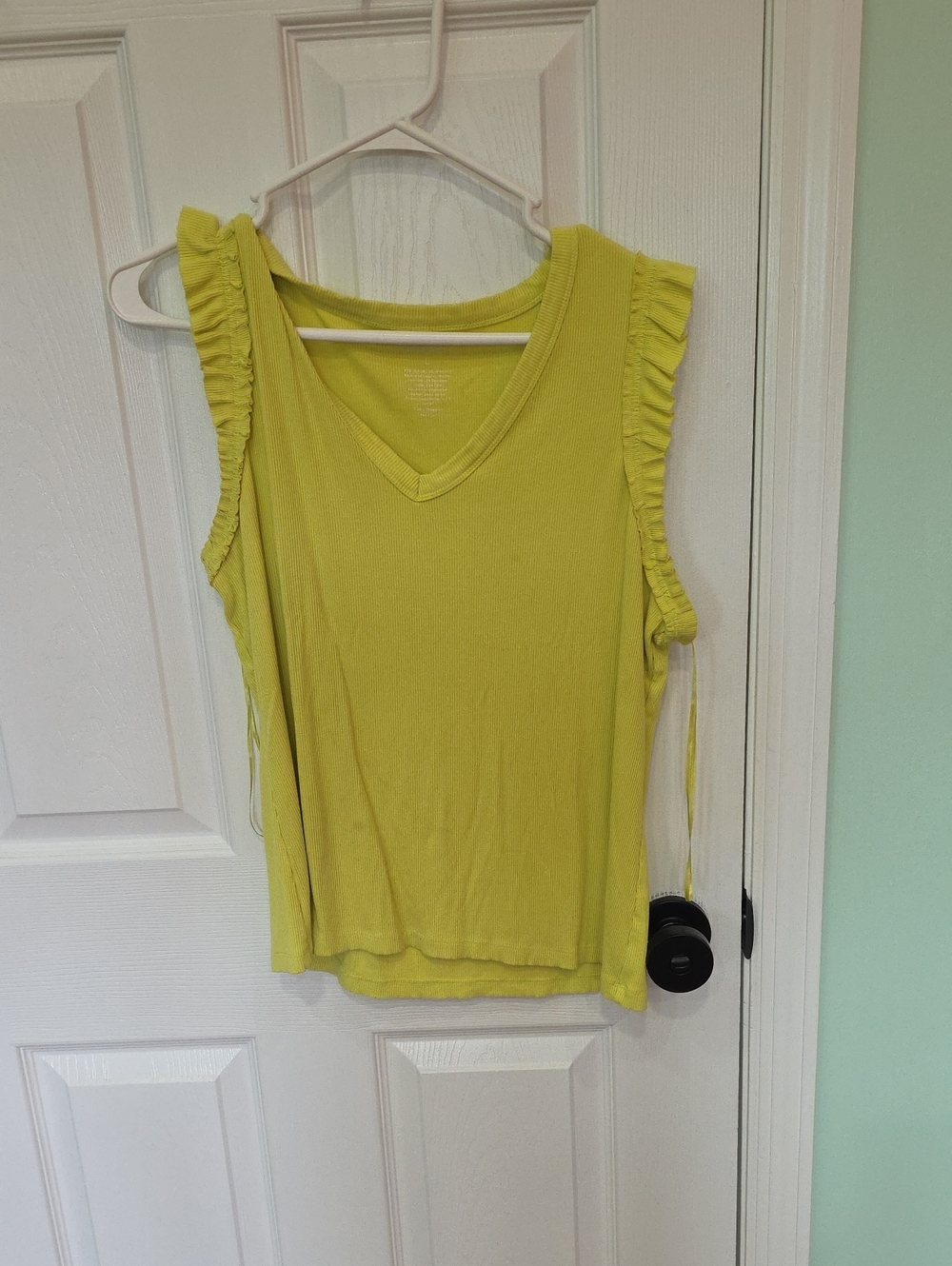 Nine West Lime Yellow Ruffle-Trim V-Neck Tank